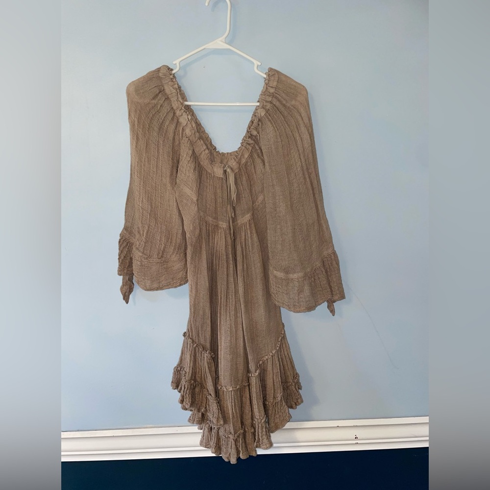 Sunday Brown Textured Linen Dress sz s made in France